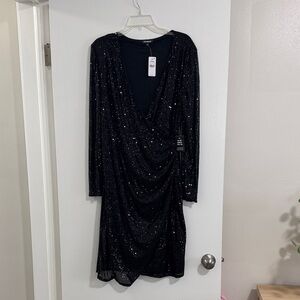 Express Black Glitter Long Sleeve Dress